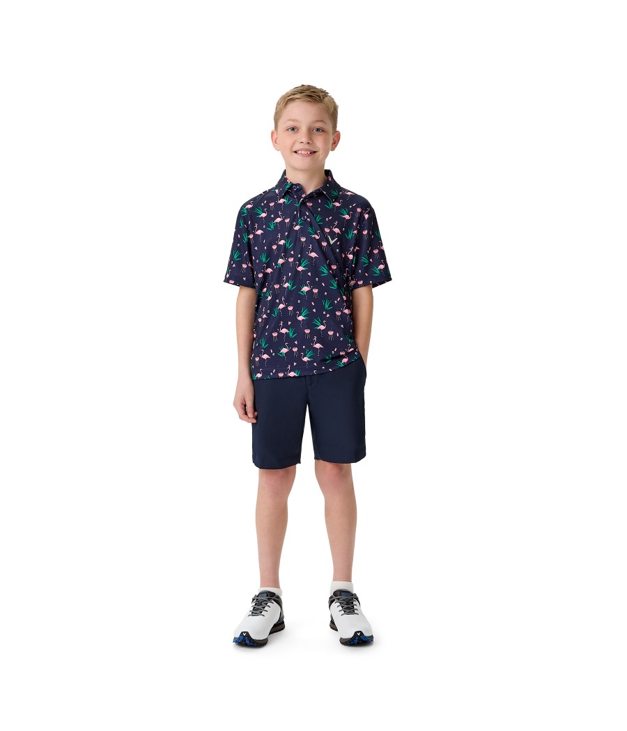 Juniorské golfové triko Callaway Flamingo Printed Polo – navy, unisex