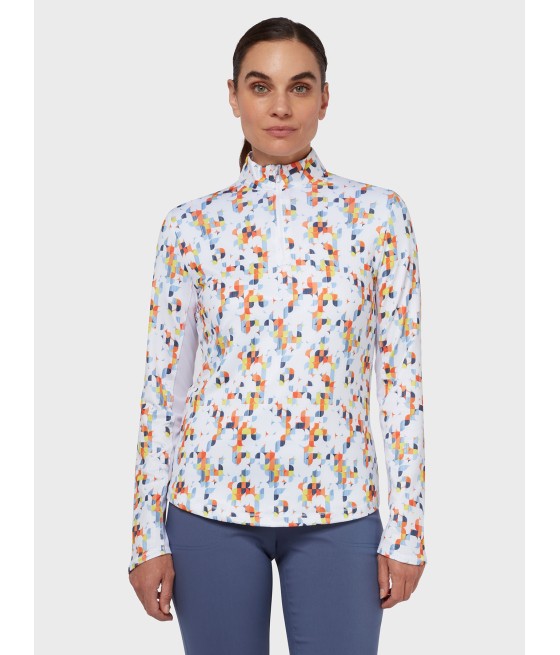 Triko dámské Callaway Shift Geo Printed Sun Protection Brilliant White