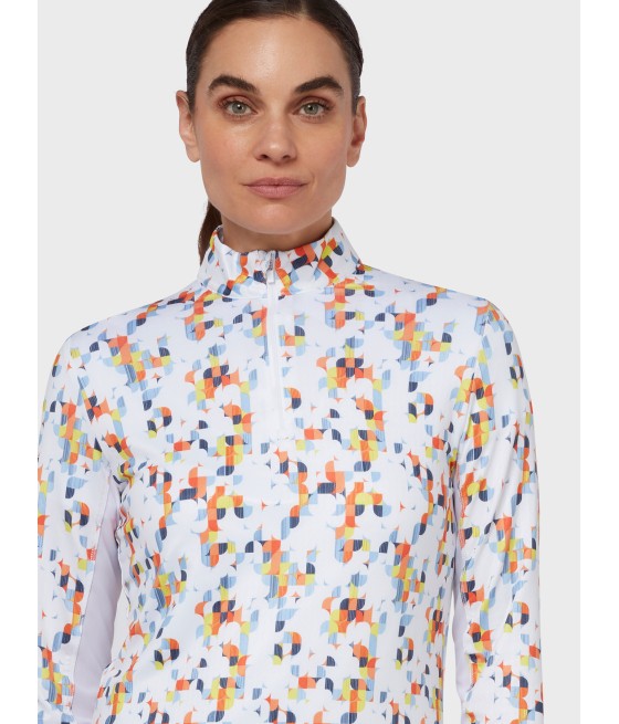 Triko dámské Callaway Shift Geo Printed Sun Protection Brilliant White