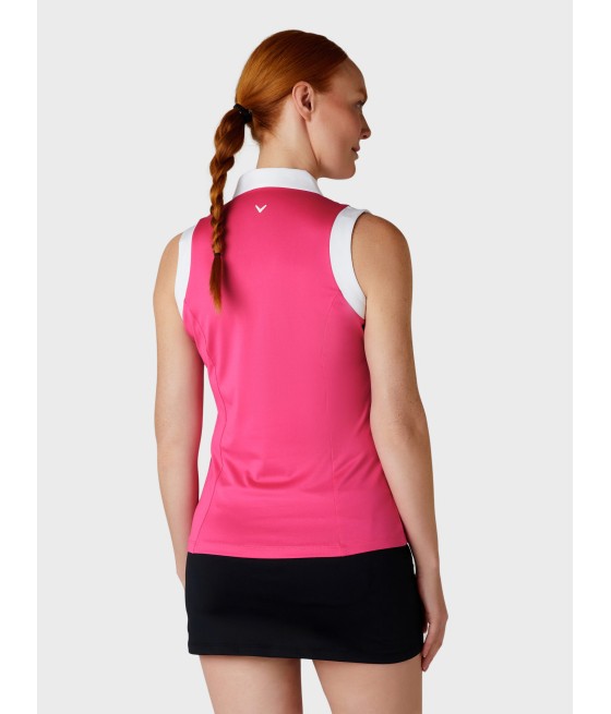 Triko dámské Callaway Sleeveless V-Placket Colourblock Polo pink Peacock
