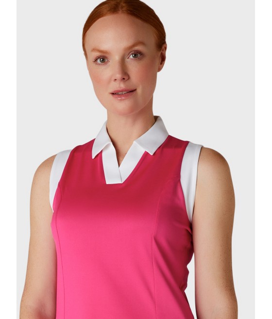 Triko dámské Callaway Sleeveless V-Placket Colourblock Polo pink Peacock