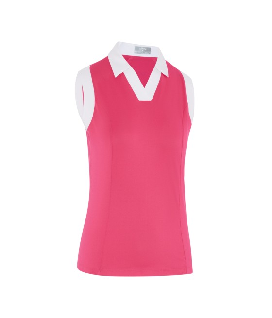 Triko dámské Callaway Sleeveless V-Placket Colourblock Polo pink Peacock