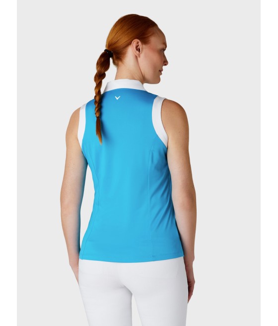 Triko dámské Callaway Sleeveless V-Placket Colourblock Polo Vivid Blue