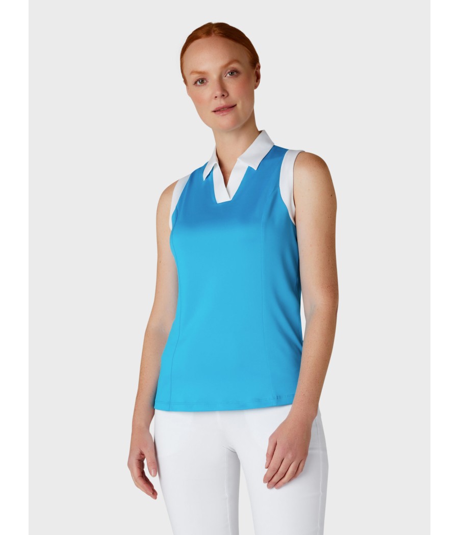 Triko dámské Callaway Sleeveless V-Placket Colourblock Polo Vivid Blue