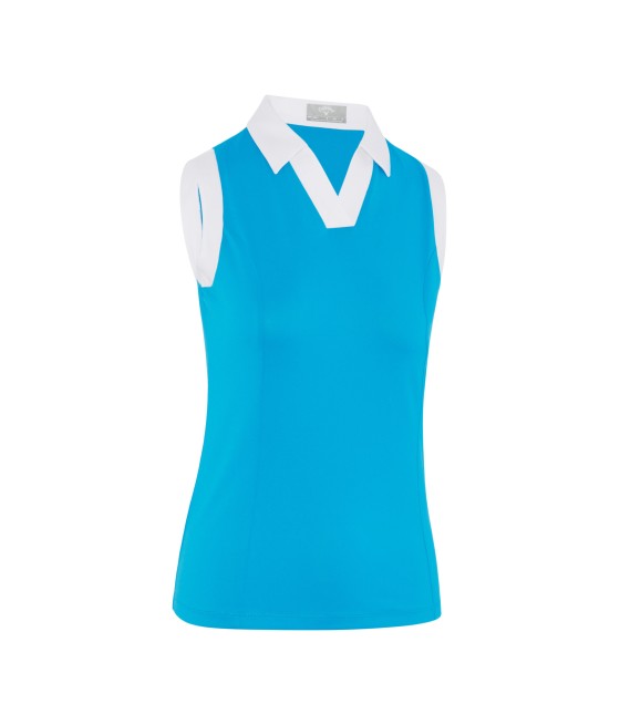Triko dámské Callaway Sleeveless V-Placket Colourblock Polo Vivid Blue