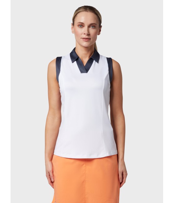 Triko dámské Callaway Sleeveless V-Placket Colourblock Polo Brilliant White