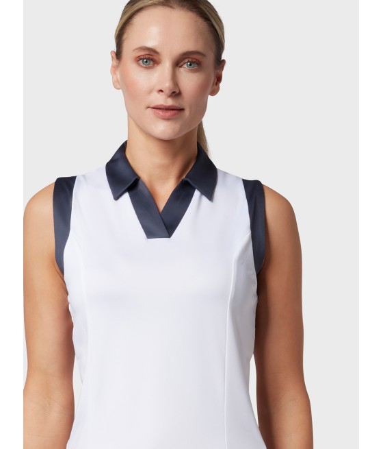 Triko dámské Callaway Sleeveless V-Placket Colourblock Polo Brilliant White