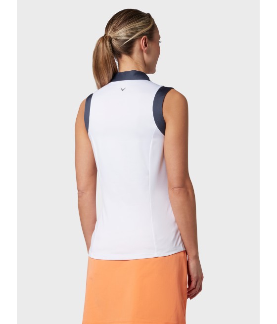 Triko dámské Callaway Sleeveless V-Placket Colourblock Polo Brilliant White