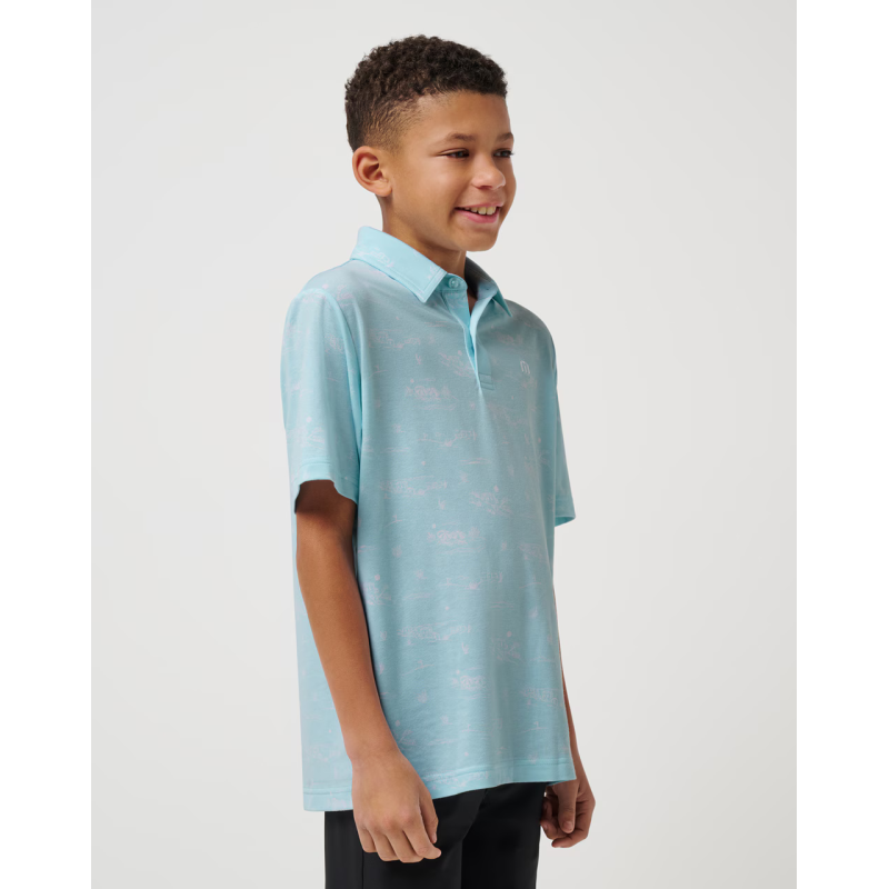 TravisMathew Tropical Road Youth Polo – Dětské polo s tropickým potisk