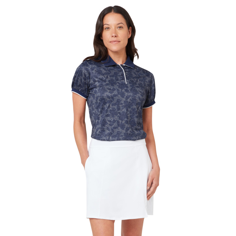 Dámské golfové polo Callaway Rib Trim Printed Blue Depths