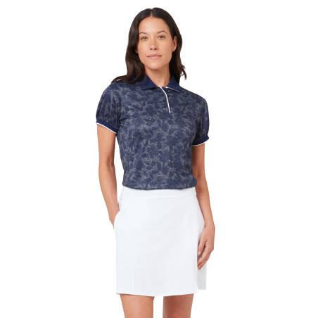Dámské golfové polo Callaway Rib Trim Printed Blue Depths
