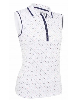 Callaway Dámské Triko Sleeveless Allover Geometric Strawberry Brilliant White